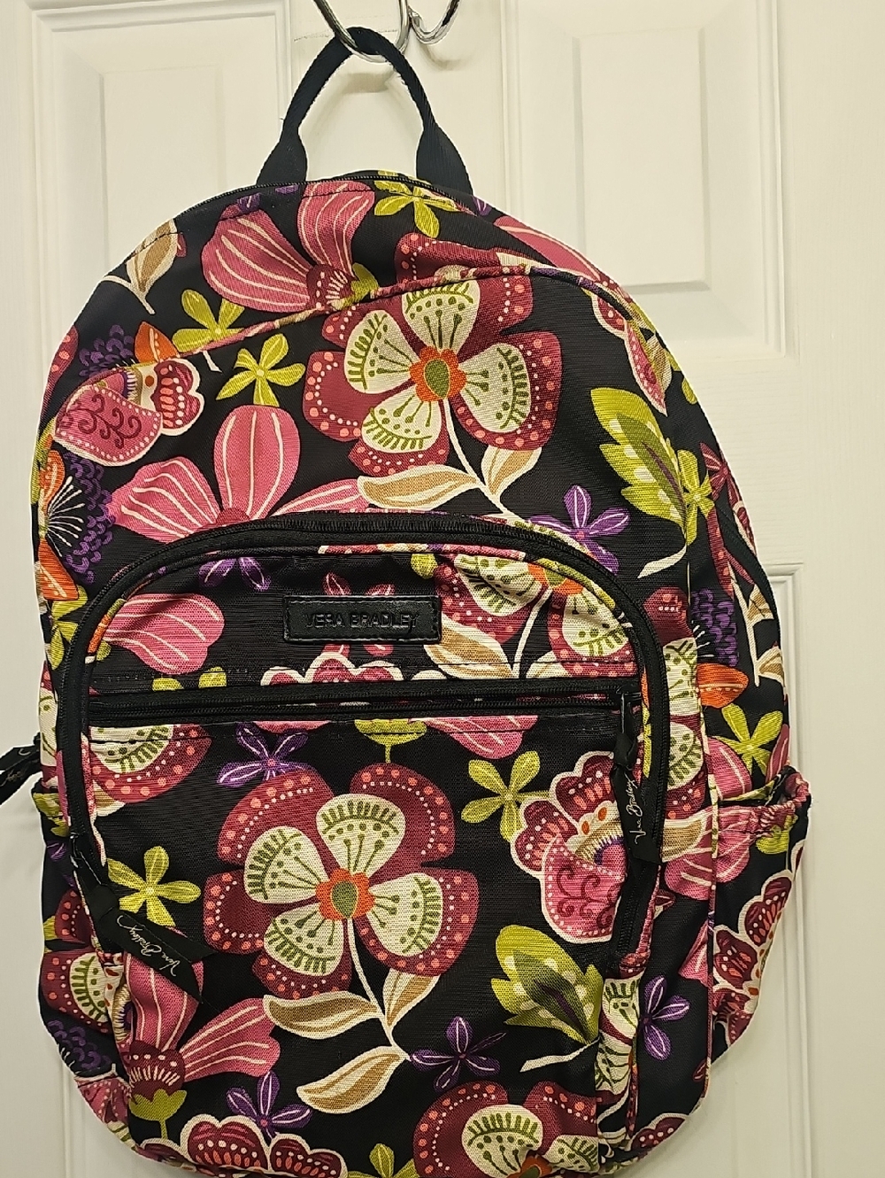 Vera Bradley Black Floral Backpack with Pink, Green, Purple Accents